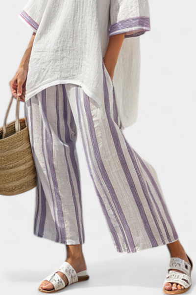 Luxmere | Comfortable Relaxed Blouse & Striped Bamboo Pants