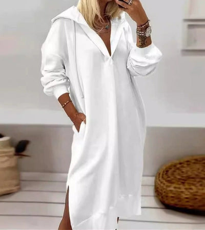 Casual Hooded Honeycomb Knit Fleece Dress